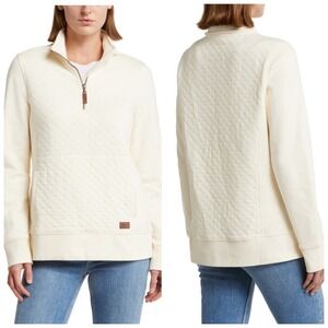 LL Bean Women’s Quilted Quarter Zip Pullover Sweatshirt Cream - Size Medium